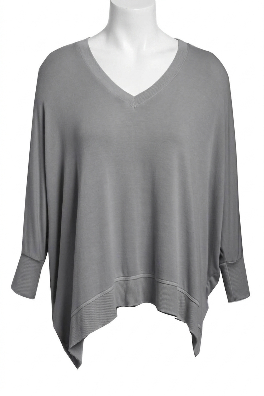 NEW LVHR women's sabina v neck top in slate grey